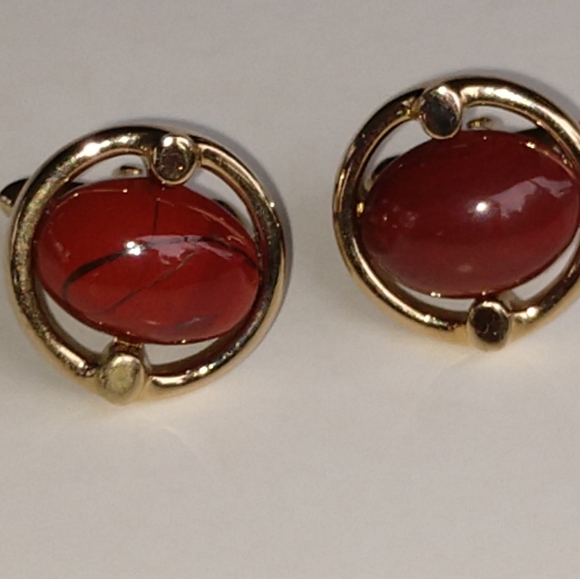 Cuff Links Bronze Stone VTG - Picture 1 of 7